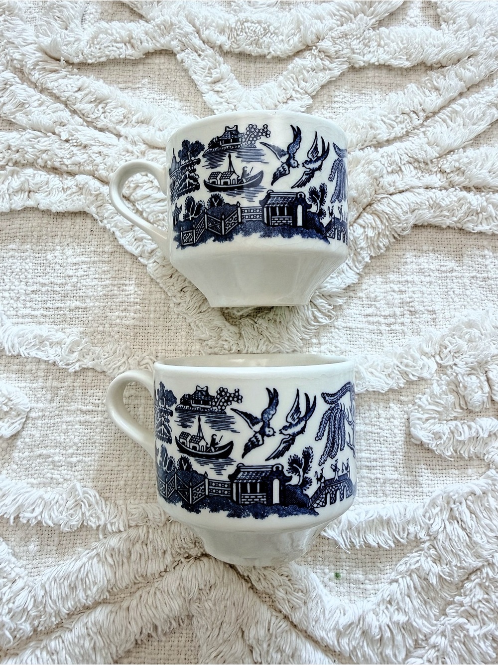 Vintage Churchill Blue Willow Cups Set of 2 CC Made in England Transferware